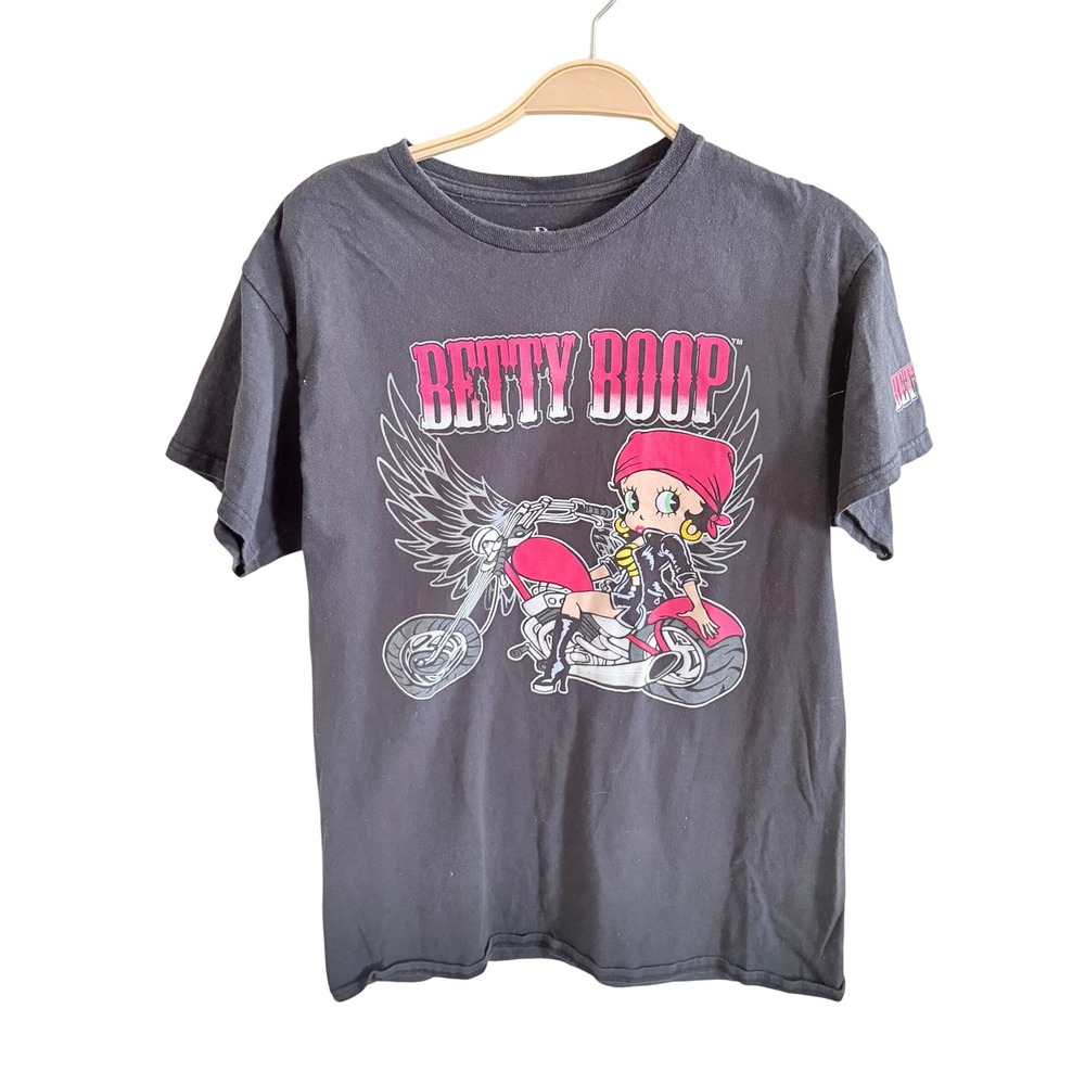 Betty Boop Biker‎ Motorcycle Graphic T-Shirt Black Red Medium 2022 Cotton Tee